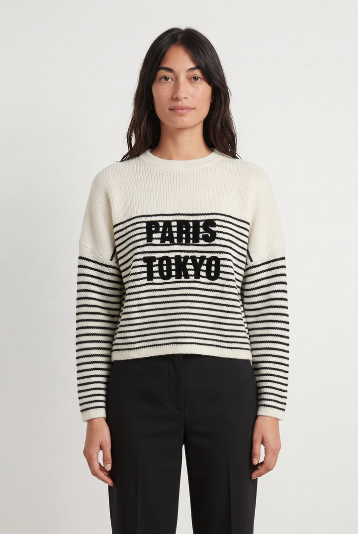 Pull Rayé Blanc et Noir - Taille M/38 de la marque IKKS | PARAD114775 - Vendu par Paradigme - Image 1