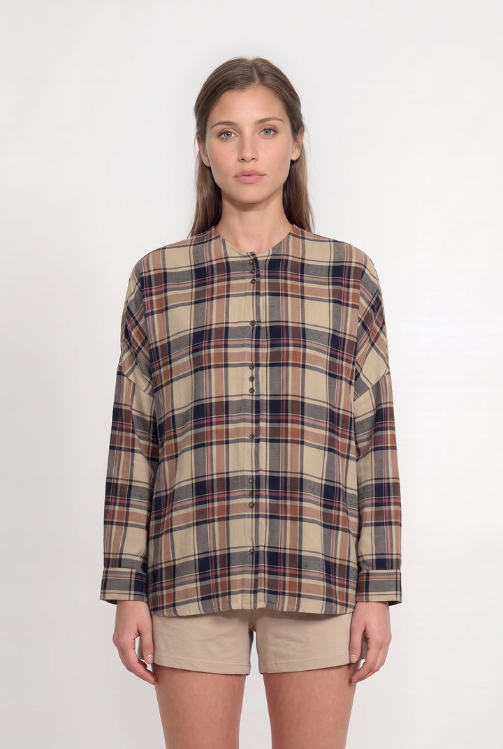 Chemise à Carreaux Beige et Bleu - Taille M/38 de la marque Sessùn | PARAD115095 - Vendu par Paradigme - Image 1