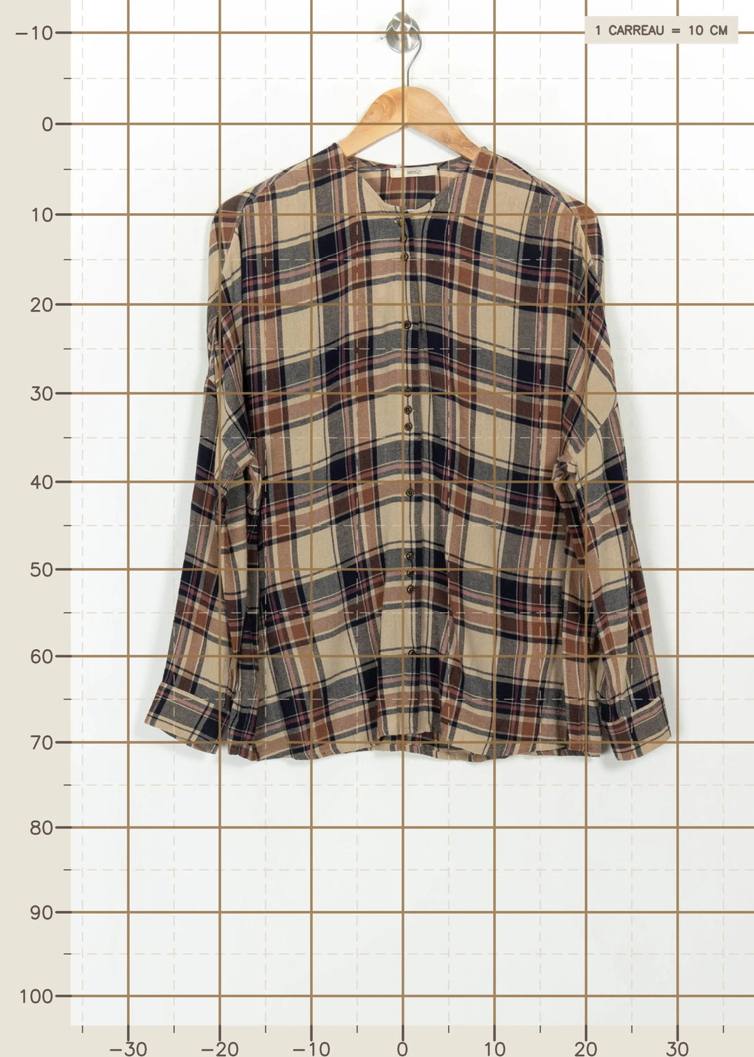 Chemise à Carreaux Beige et Bleu - Taille M/38 de la marque Sessùn | PARAD115095 - Vendu par Paradigme - Image 4