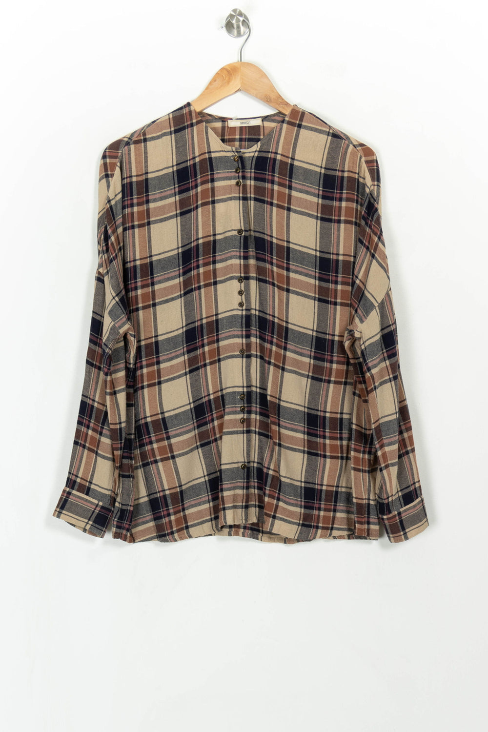 Chemise à Carreaux Beige et Bleu - Taille M/38 de la marque Sessùn | PARAD115095 - Vendu par Paradigme - Image 2
