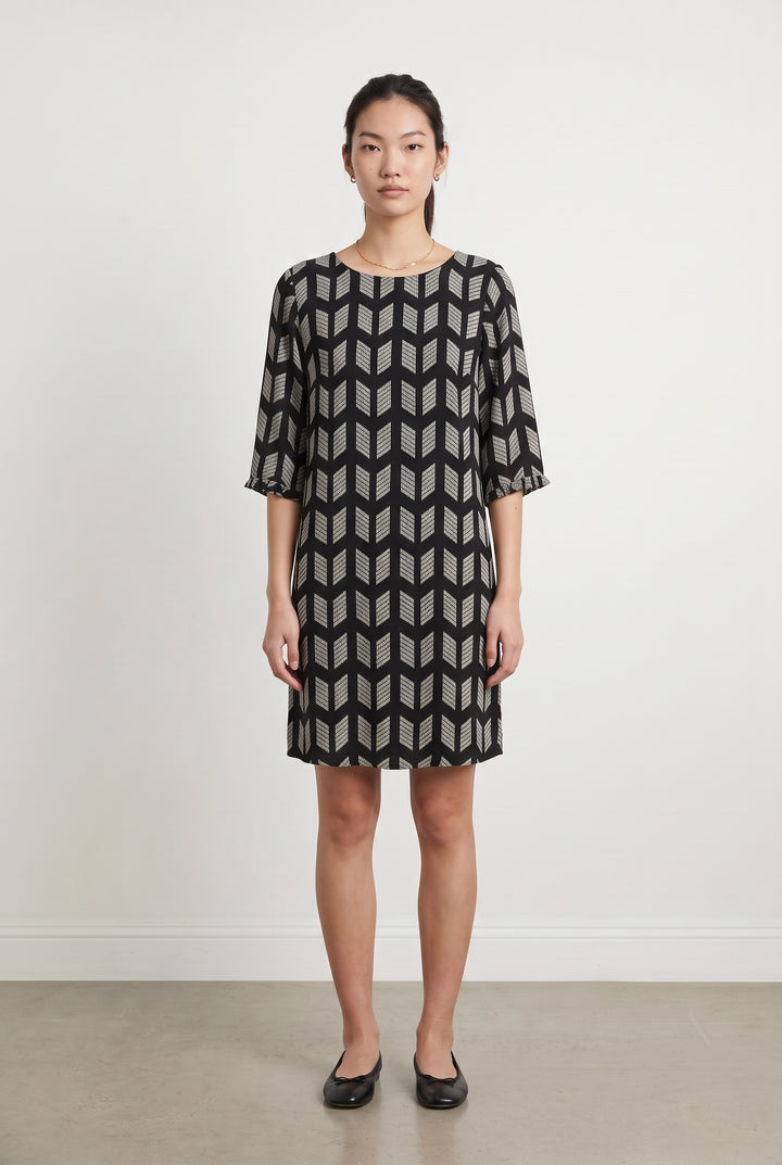 Robe Droite Noire et Blanche - Taille M/38 de la marque La Fée Maraboutée | PARAD115180 - Vendu par Paradigme - Image 1