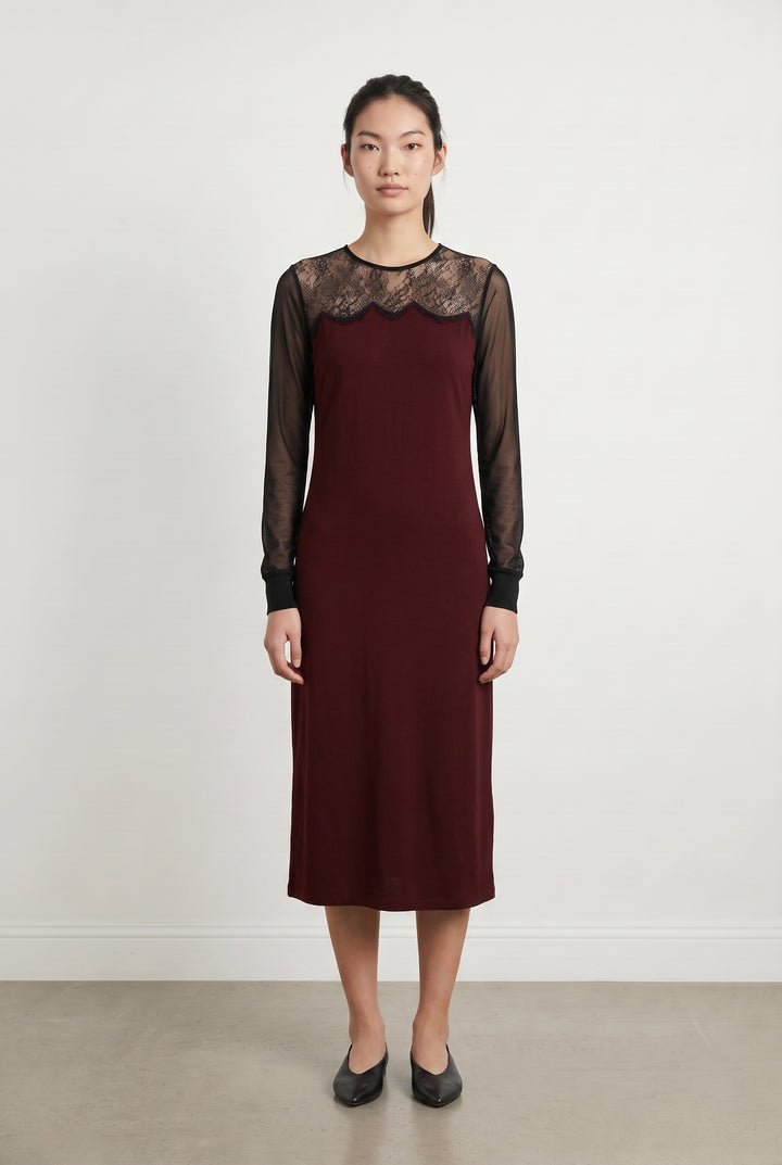 Robe Mi-Longue Bordeaux et Noire - Taille S/36 de la marque Sandro | PARAD115358 - Vendu par Paradigme - Image 1