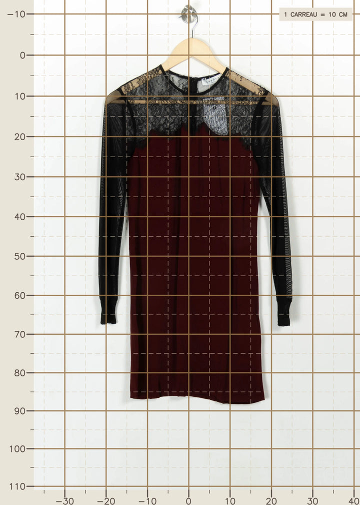 Robe Mi-Longue Bordeaux et Noire - Taille S/36 de la marque Sandro | PARAD115358 - Vendu par Paradigme - Image 4