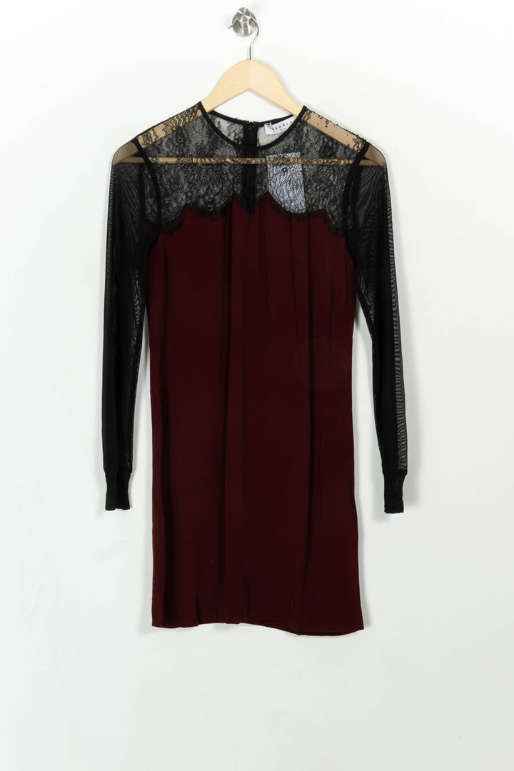 Robe Mi-Longue Bordeaux et Noire - Taille S/36 de la marque Sandro | PARAD115358 - Vendu par Paradigme - Image 2