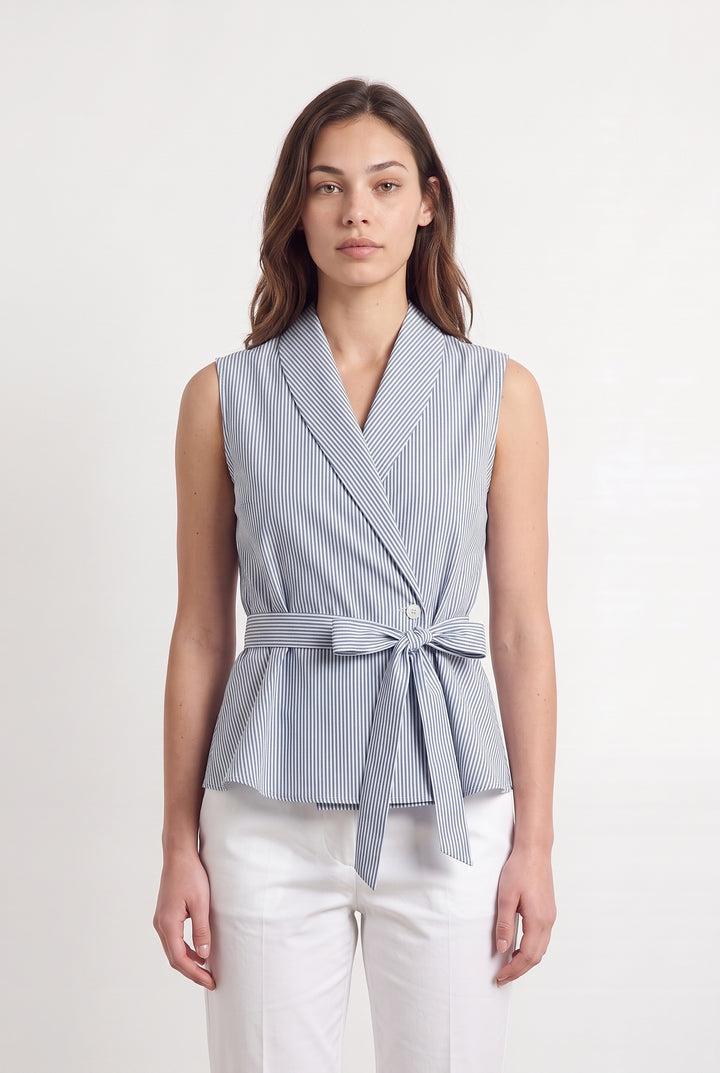 Blouse Sans Manches Rayée Bleue et Blanche - Taille XS/34 de la marque FRNCH | PARAD115983 - Vendu par Paradigme - Image 1