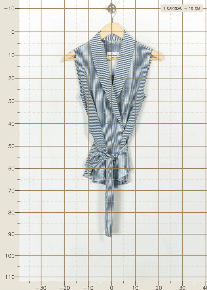 Blouse Sans Manches Rayée Bleue et Blanche - Taille XS/34 de la marque FRNCH | PARAD115983 - Vendu par Paradigme - Image 4