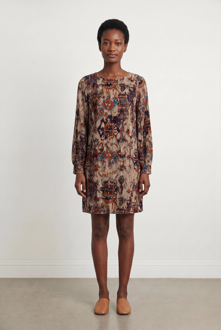 Robe Droite Marron et Bleu - Taille M/38 de la marque La Fée Maraboutée | PARAD116114 - Vendu par Paradigme - Image 1