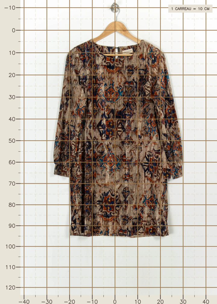Robe Droite Marron et Bleu - Taille M/38 de la marque La Fée Maraboutée | PARAD116114 - Vendu par Paradigme - Image 4