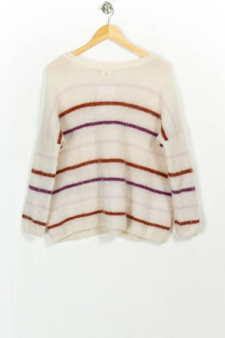 Pull Blanc à Rayures Marron et Violettes - Taille L/40 de la marque Des petits hauts | PARAD116681 - Vendu par Paradigme - Image 5