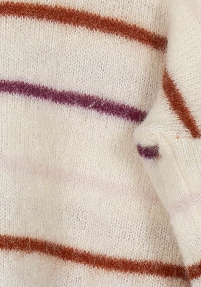Pull Blanc à Rayures Marron et Violettes - Taille L/40 de la marque Des petits hauts | PARAD116681 - Vendu par Paradigme - Image 3