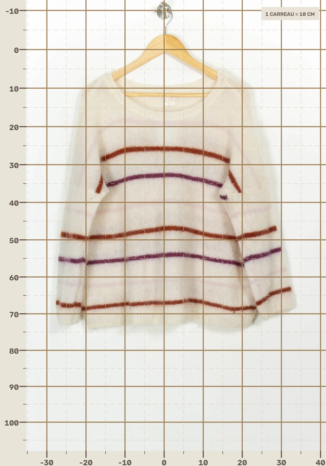 Pull Blanc à Rayures Marron et Violettes - Taille L/40 de la marque Des petits hauts | PARAD116681 - Vendu par Paradigme - Image 4