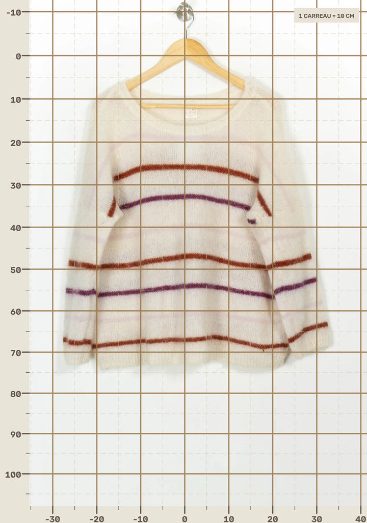 Pull Blanc à Rayures Marron et Violettes - Taille L/40 de la marque Des petits hauts | PARAD116681 - Vendu par Paradigme - Image 4