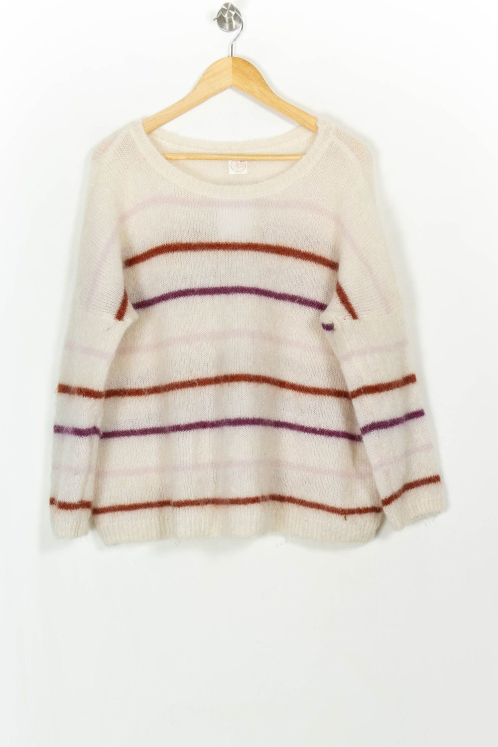 Pull Blanc à Rayures Marron et Violettes - Taille L/40 de la marque Des petits hauts | PARAD116681 - Vendu par Paradigme - Image 2