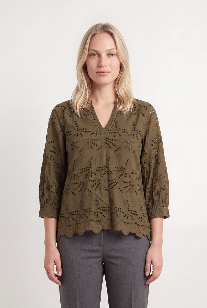 Blouse Brodée Marron - Taille L/40 de la marque Maison 123 | PARAD116731 - Vendu par Paradigme - Image 1