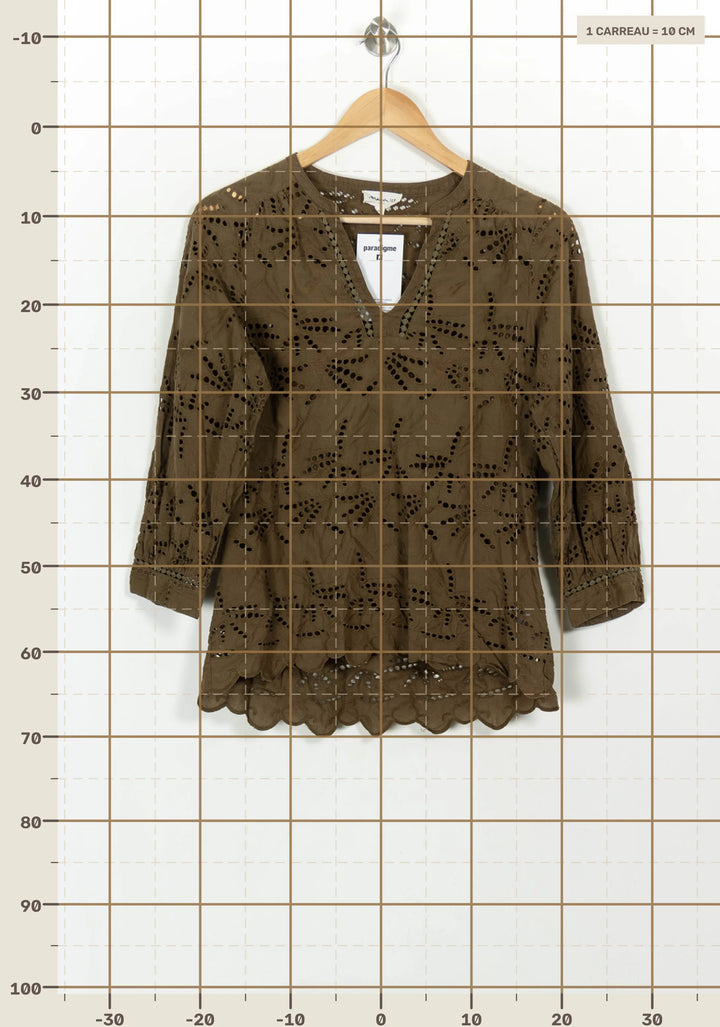 Blouse Brodée Marron - Taille L/40 de la marque Maison 123 | PARAD116731 - Vendu par Paradigme - Image 4