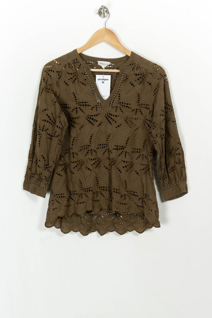 Blouse Brodée Marron - Taille L/40 de la marque Maison 123 | PARAD116731 - Vendu par Paradigme - Image 2
