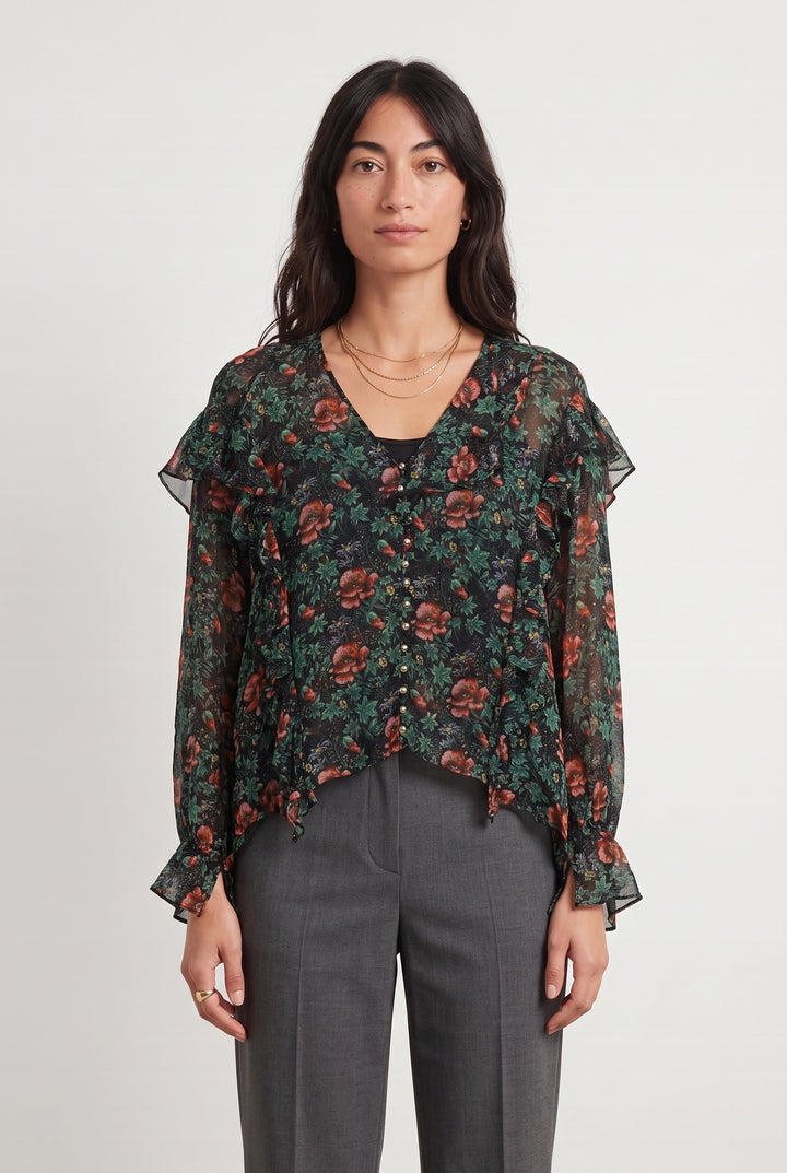 Blouse Fleurie Verte et Rouge - Taille S/36 de la marque The Kooples | PARAD116746 - Vendu par Paradigme - Image 1