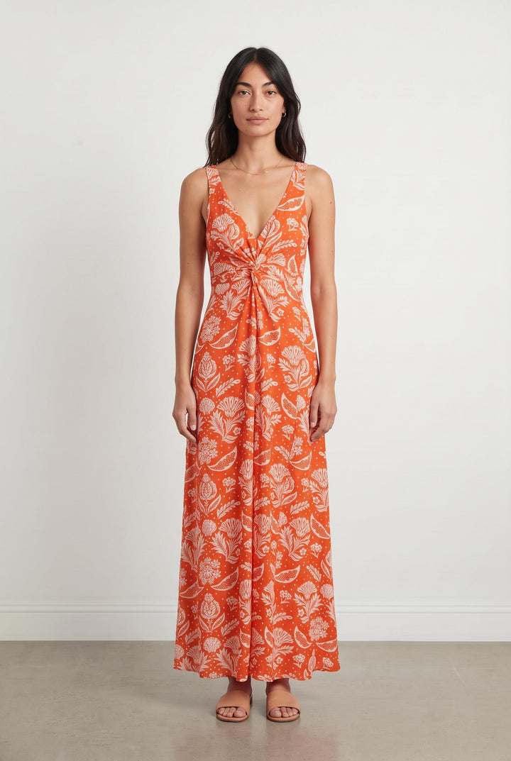 Robe Longue Orange et Blanche - Taille M/38