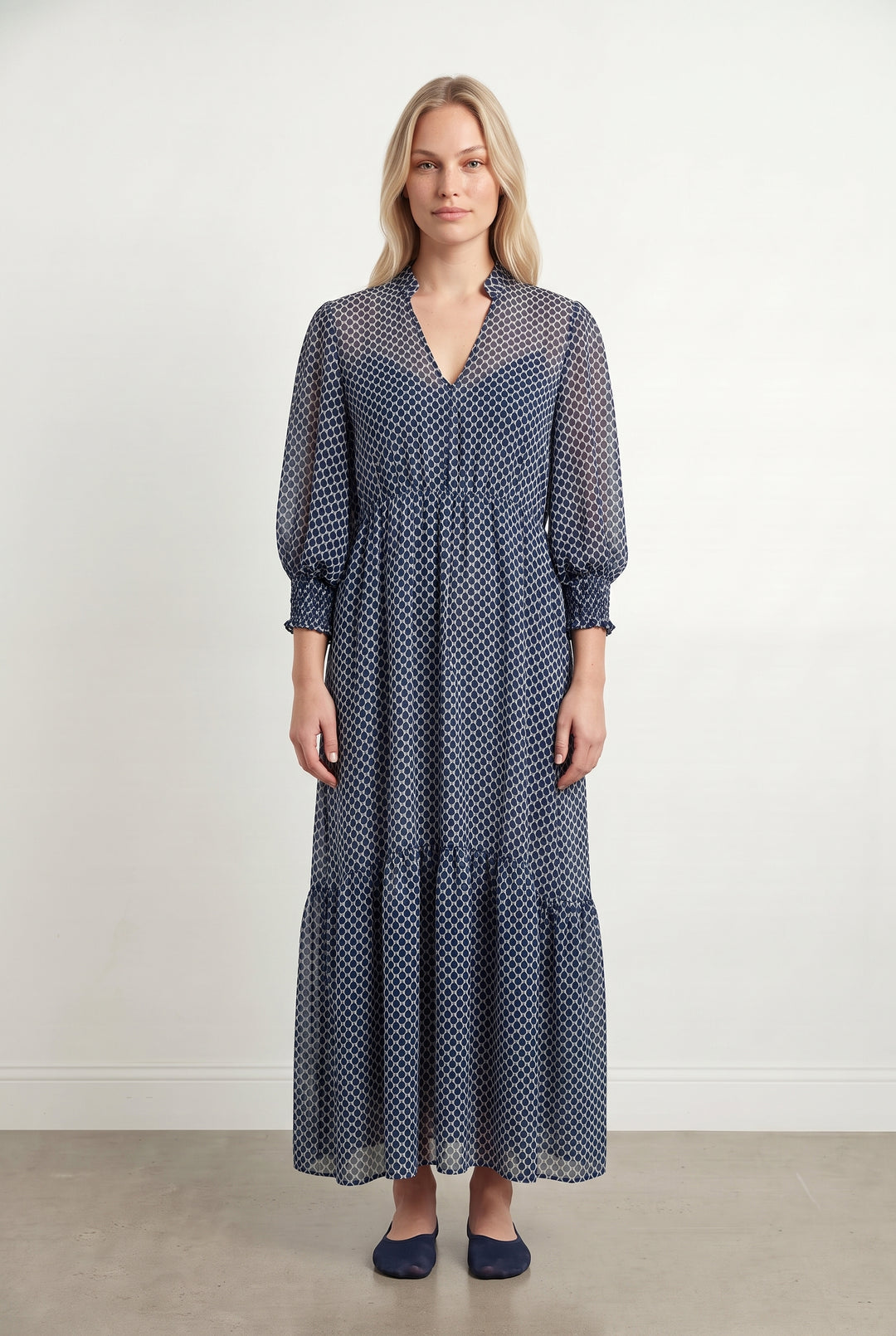 Robe Longue Bleue et Blanche - Taille L/40 de la marque Indies | PARAD116820 - Vendu par Paradigme - Image 1
