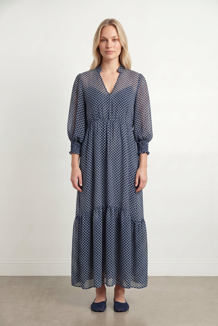 Robe Longue Bleue et Blanche - Taille L/40 de la marque Indies | PARAD116820 - Vendu par Paradigme - Image 1