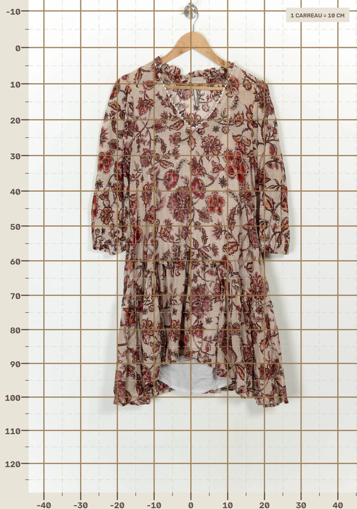 Robe Courte Rouge et Beige - Taille L/40 de la marque Indies | PARAD116826 - Vendu par Paradigme - Image 4
