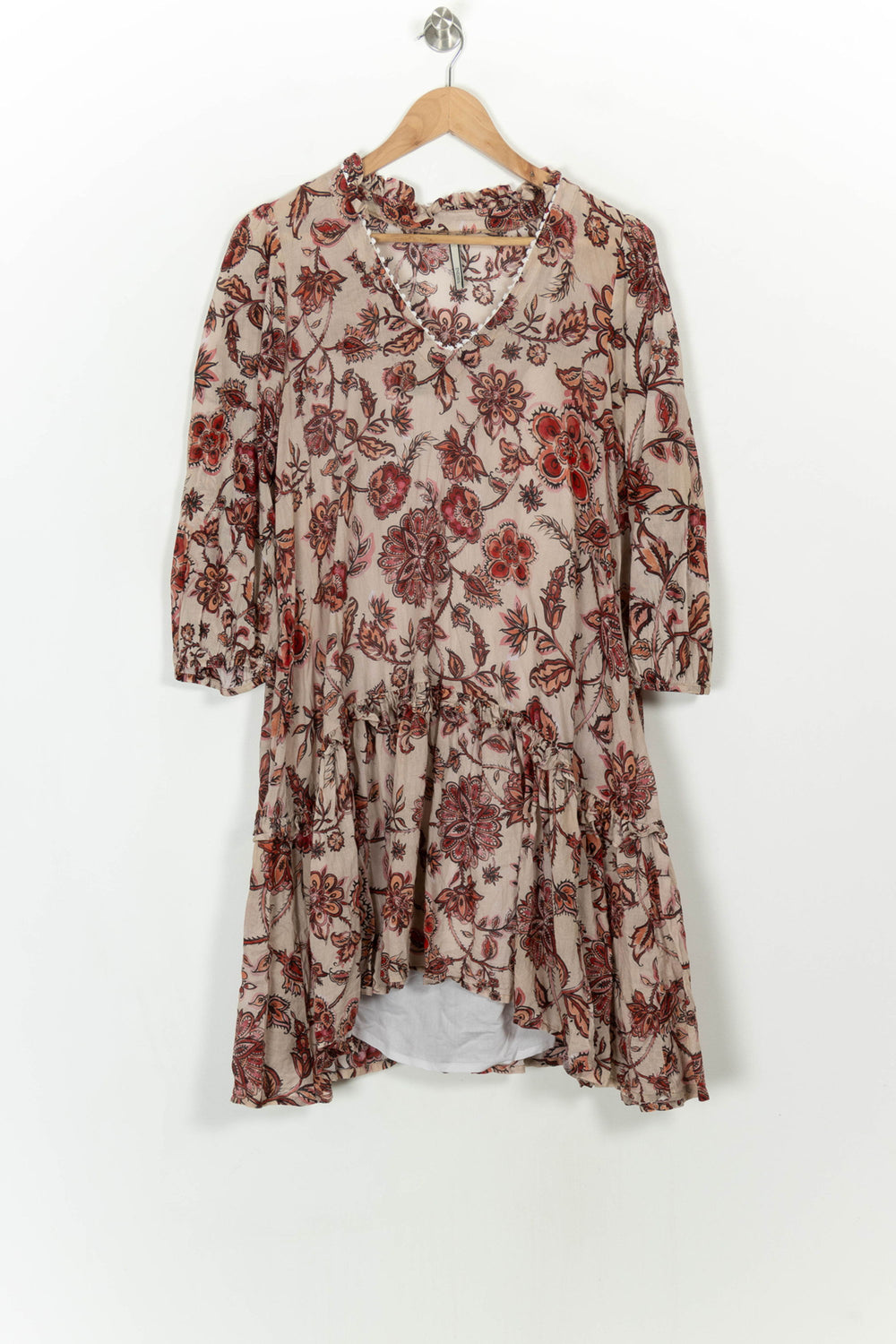 Robe Courte Rouge et Beige - Taille L/40 de la marque Indies | PARAD116826 - Vendu par Paradigme - Image 2