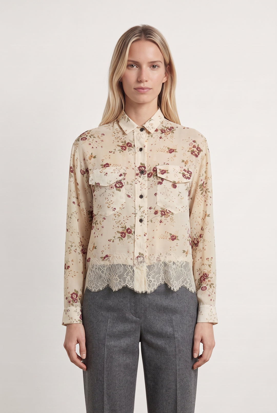 Chemise Fleurie Beige et Bordeaux - Taille XXS/32 de la marque The Kooples | PARAD116849 - Vendu par Paradigme - Image 1