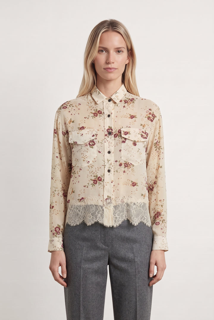 Chemise Fleurie Beige et Bordeaux - Taille XXS/32 de la marque The Kooples | PARAD116849 - Vendu par Paradigme - Image 1