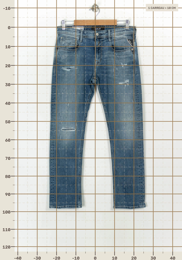 Jean Délavé Bleu - Taille L/40 de la marque Replay | PARAD116956 - Vendu par Paradigme - Image 4