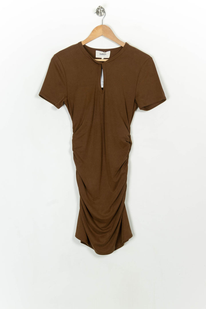 Robe Drapée Marron - Taille M/38 de la marque ba&amp;sh | PARAD116992 - Vendu par Paradigme - Image 2