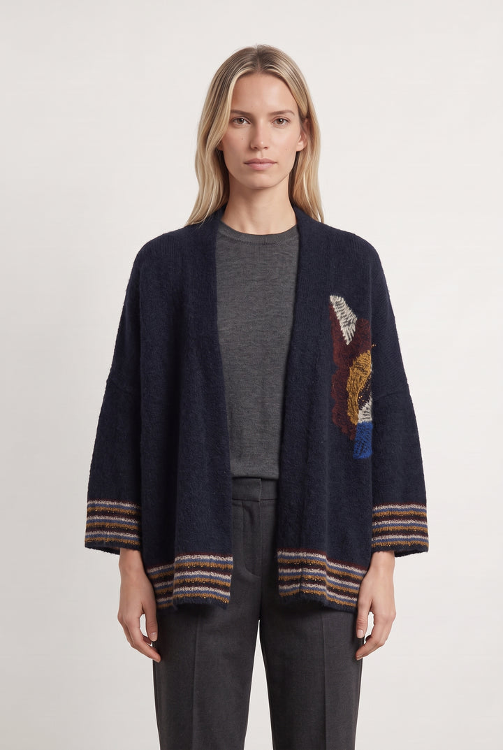 Cardigan Bleu et Marron - Taille S/36 de la marque La Fée Maraboutée | PARAD116993 - Vendu par Paradigme - Image 1