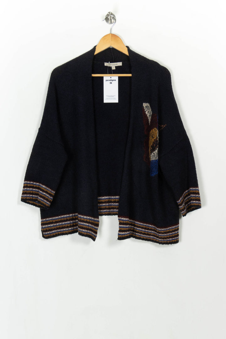 Cardigan Bleu et Marron - Taille S/36 de la marque La Fée Maraboutée | PARAD116993 - Vendu par Paradigme - Image 2