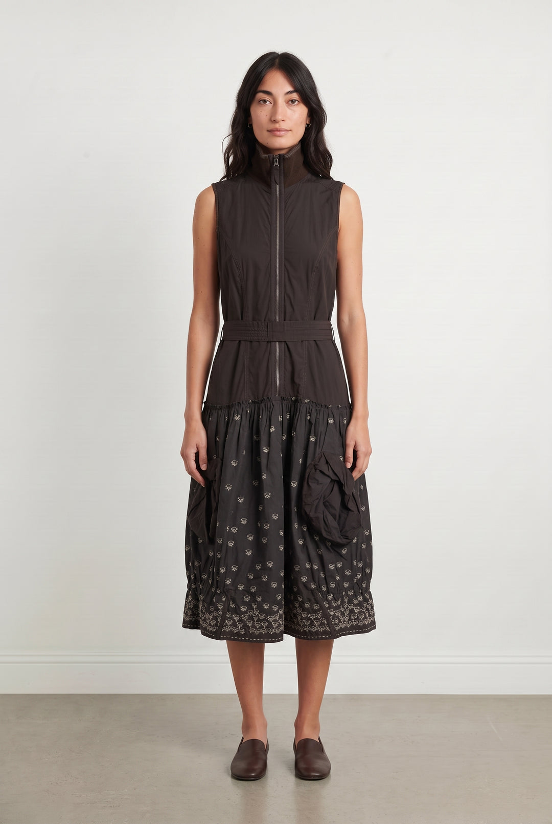 Robe Midi Marron - Taille M/38 de la marque Indies | PARAD117021 - Vendu par Paradigme - Image 1