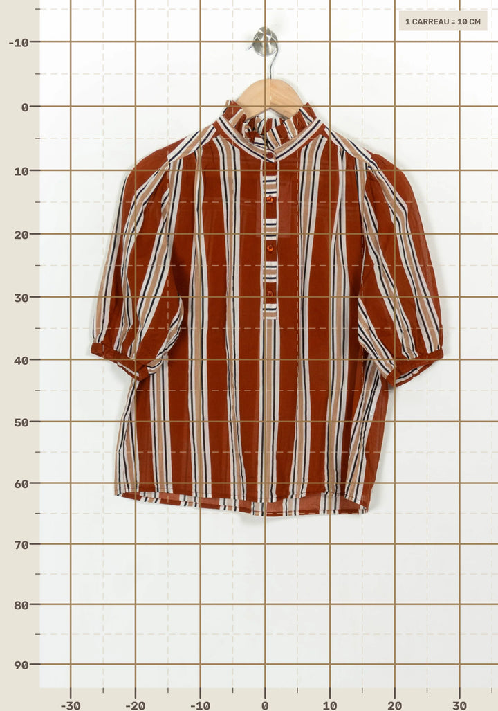Chemise Rayée Marron et Blanche - Taille M/38 de la marque Petite Mendigote | PARAD117033 - Vendu par Paradigme - Image 4