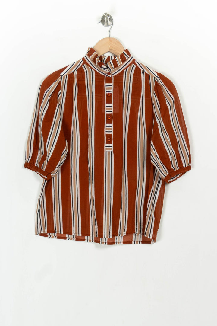 Chemise Rayée Marron et Blanche - Taille M/38 de la marque Petite Mendigote | PARAD117033 - Vendu par Paradigme - Image 2