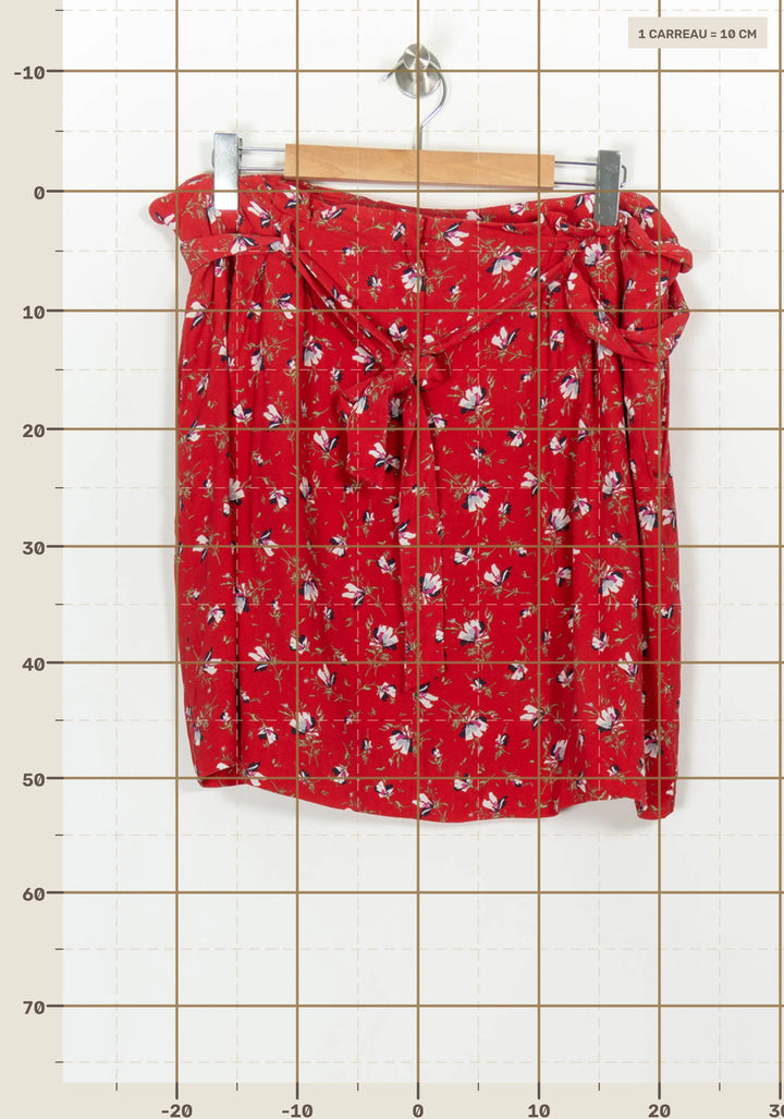Jupe Portefeuille Rouge à Fleurs - Taille XXL/44 de la marque Caroll | PARAD117173 - Vendu par Paradigme - Image 4