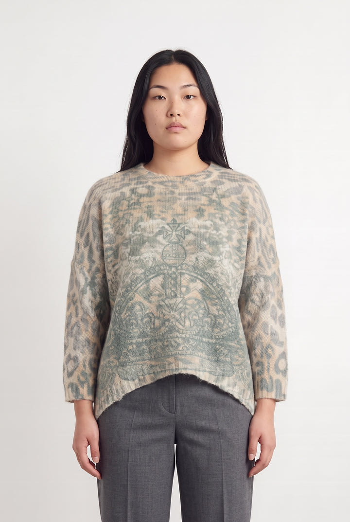 Pull Beige et Vert - Taille L/40 de la marque La Fée Maraboutée | PARAD117190 - Vendu par Paradigme - Image 1