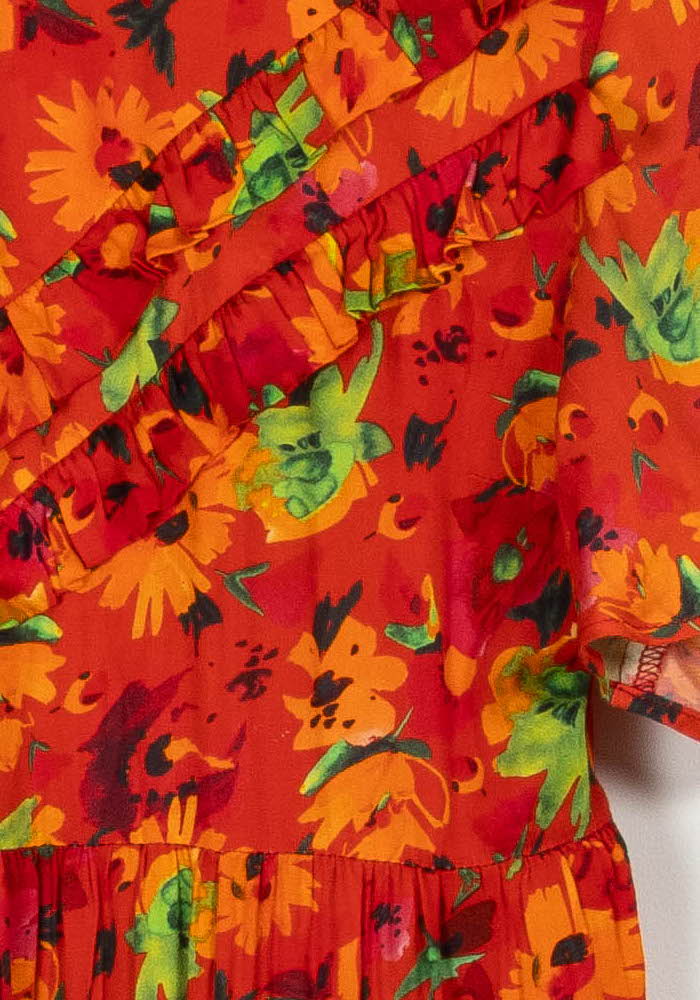 Robe Fleurie Rouge et Jaune - Taille XL/42 de la marque Maison Stella &amp; Suzie | PARAD117194 - Vendu par Paradigme - Image 3