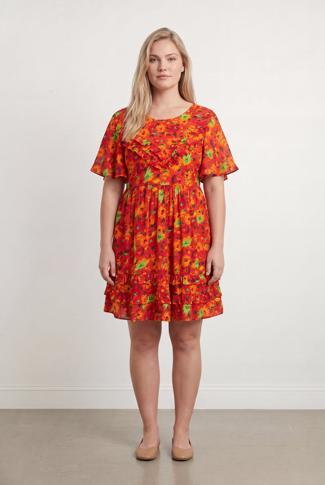 Robe Fleurie Rouge et Jaune - Taille XL/42 de la marque Maison Stella &amp; Suzie | PARAD117194 - Vendu par Paradigme - Image 1