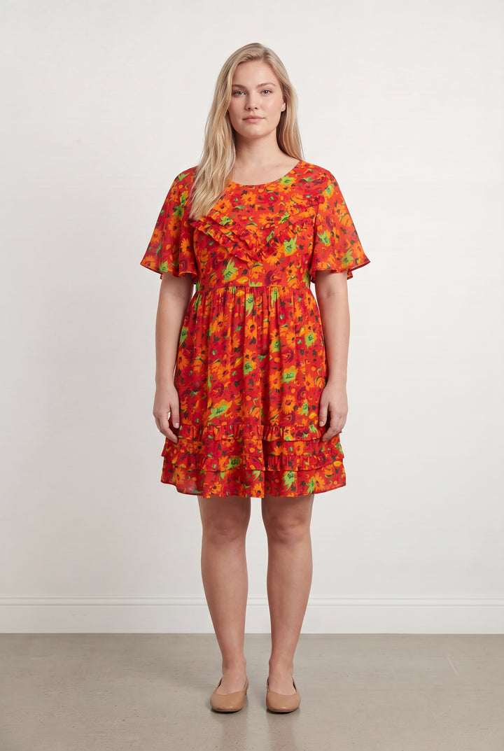 Robe Fleurie Rouge et Jaune - Taille XL/42 de la marque Maison Stella &amp; Suzie | PARAD117194 - Vendu par Paradigme - Image 1