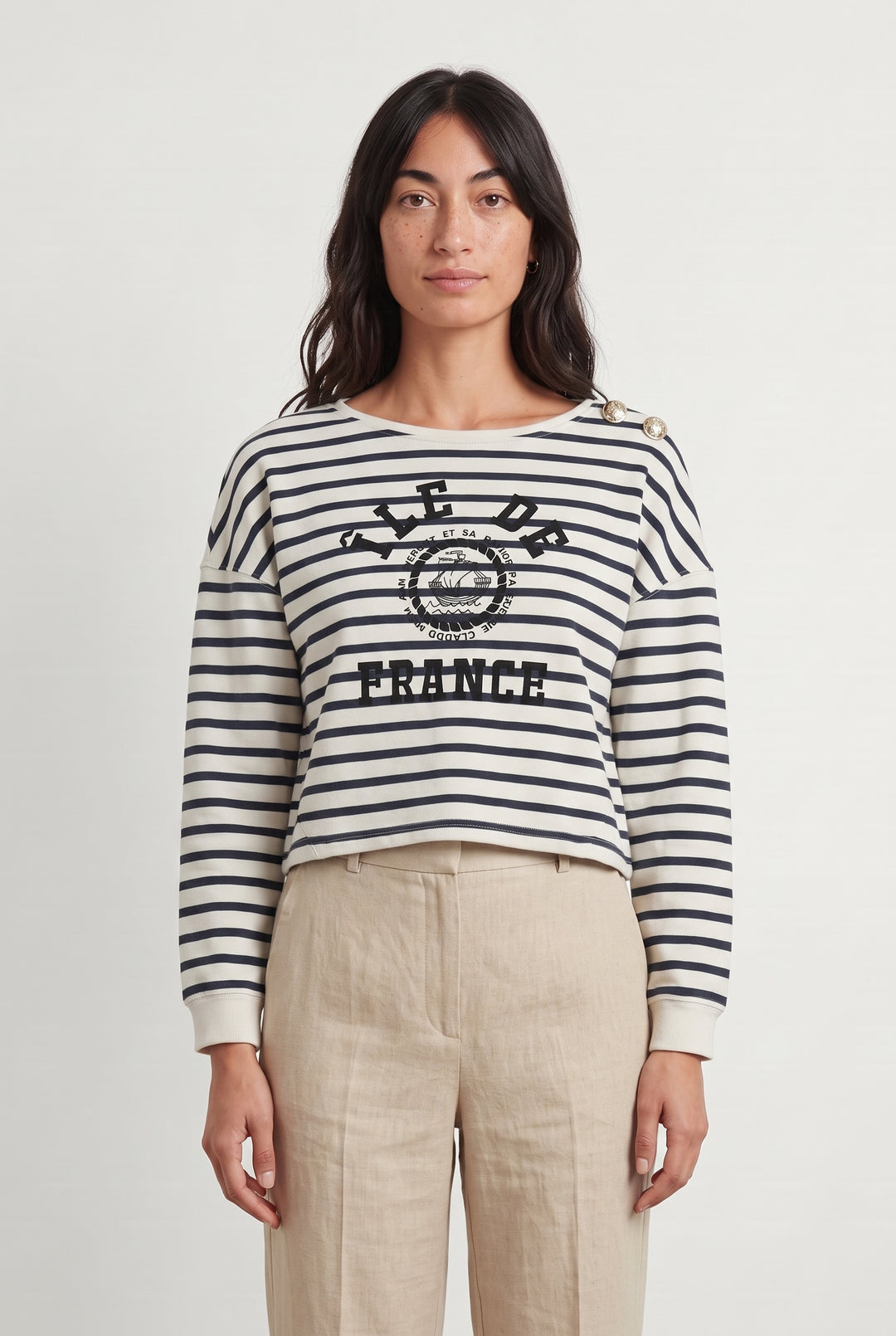 Marinière Blanc et Bleu - Taille S/36 de la marque Claudie Pierlot | PARAD117819 - Vendu par Paradigme - Image 1