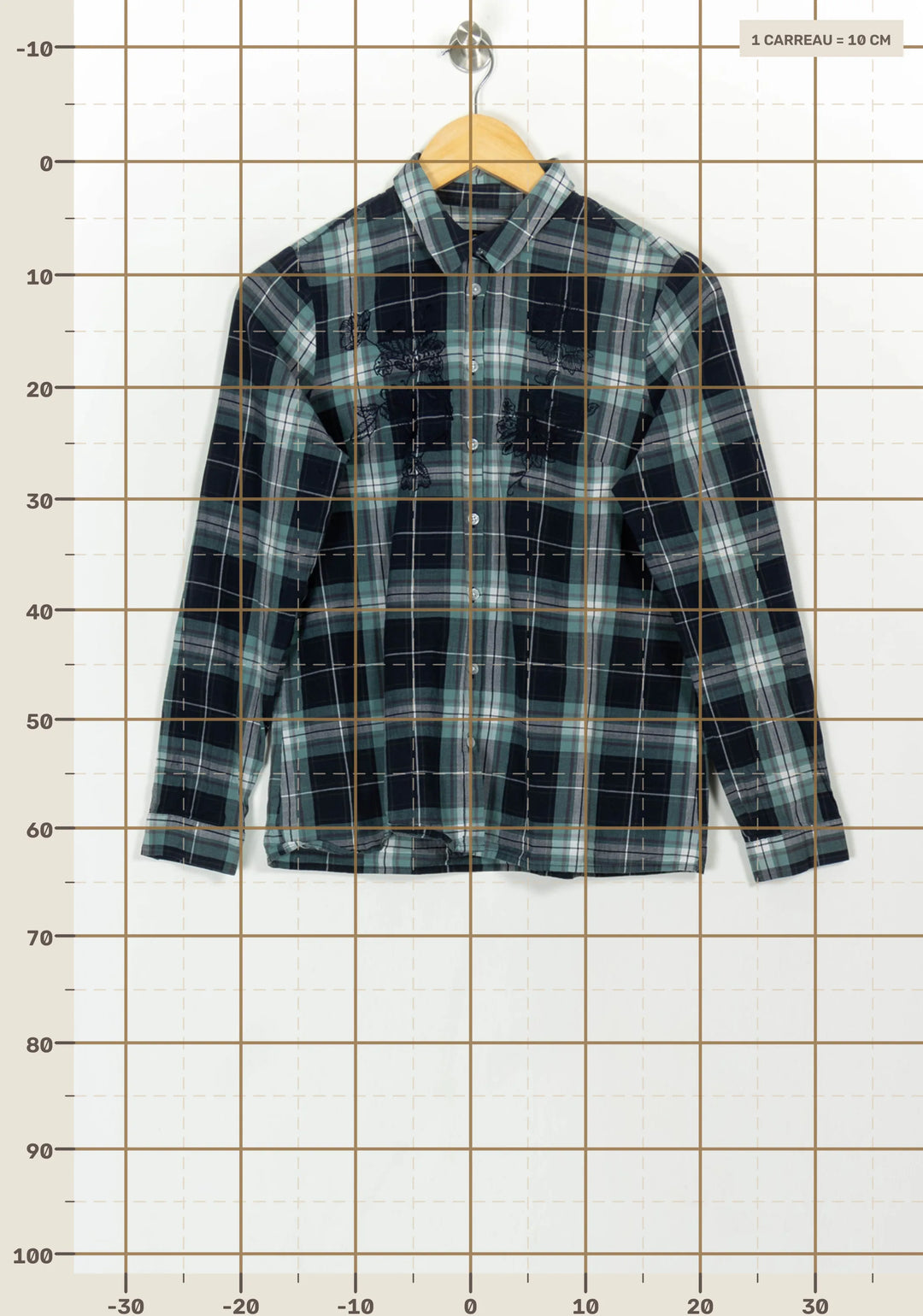 Chemise à Carreaux Verte et Bleue - Taille M/38 de la marque Caroll | PARAD117826 - Vendu par Paradigme - Image 4