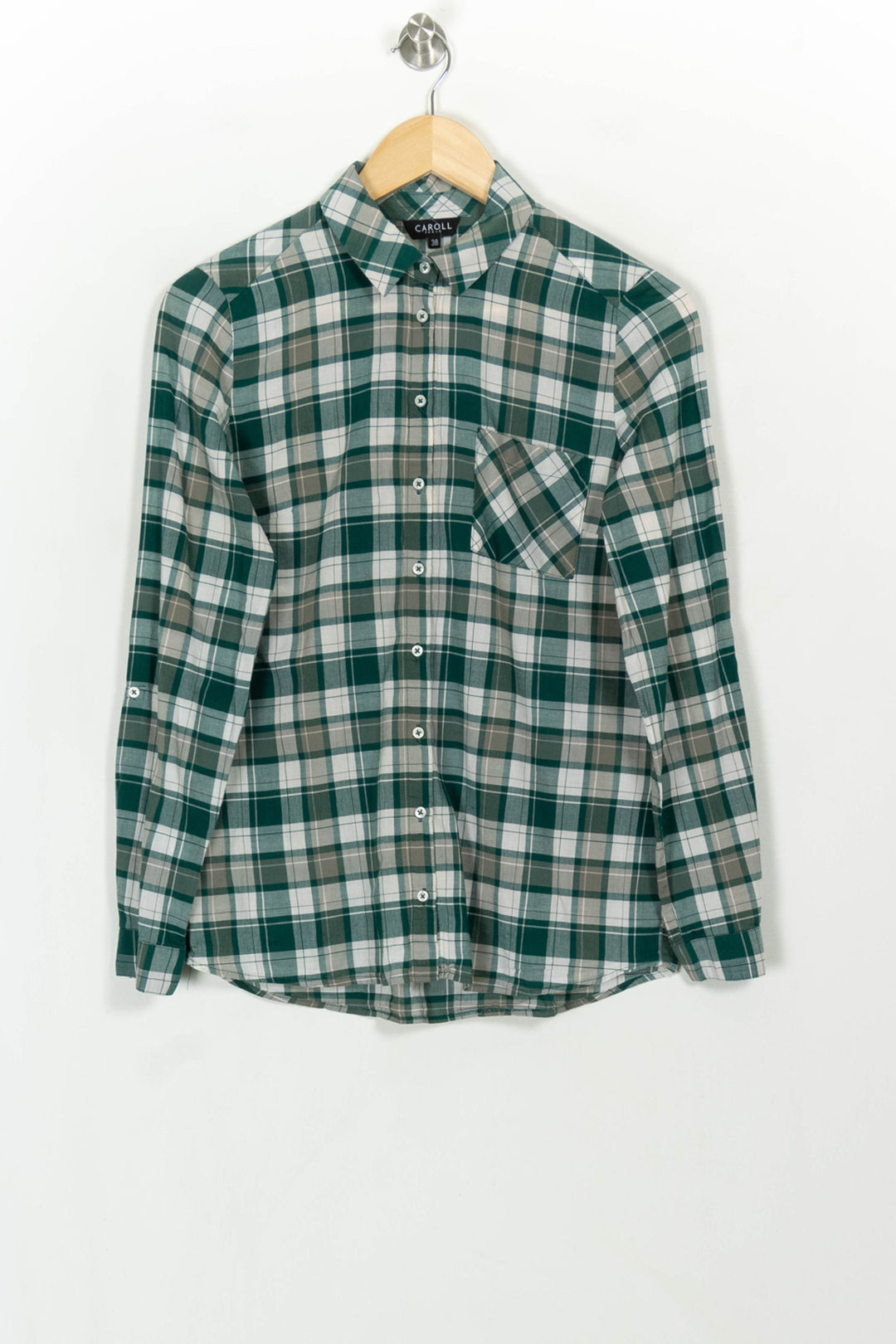 Chemise à Carreaux Verte et Blanche - Taille M/38 de la marque Caroll | PARAD117827 - Vendu par Paradigme - Image 2