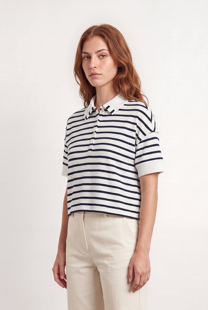 Polo Rayé Blanc et Noir - Taille S/36 de la marque Caroll | PARAD117860 - Vendu par Paradigme - Image 1