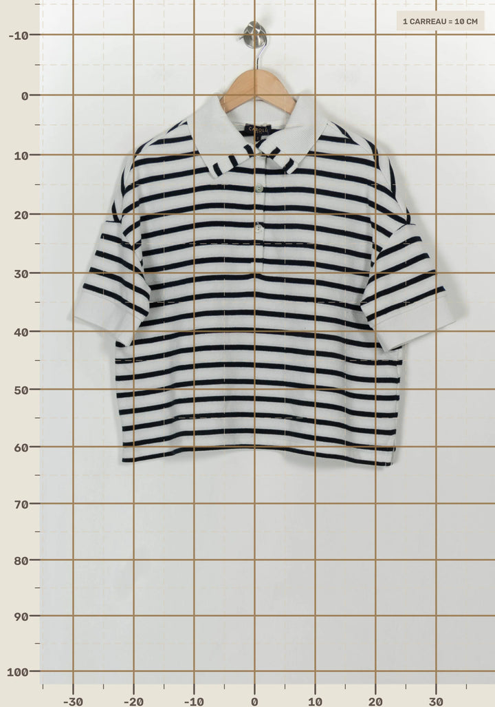 Polo Rayé Blanc et Noir - Taille S/36 de la marque Caroll | PARAD117860 - Vendu par Paradigme - Image 4