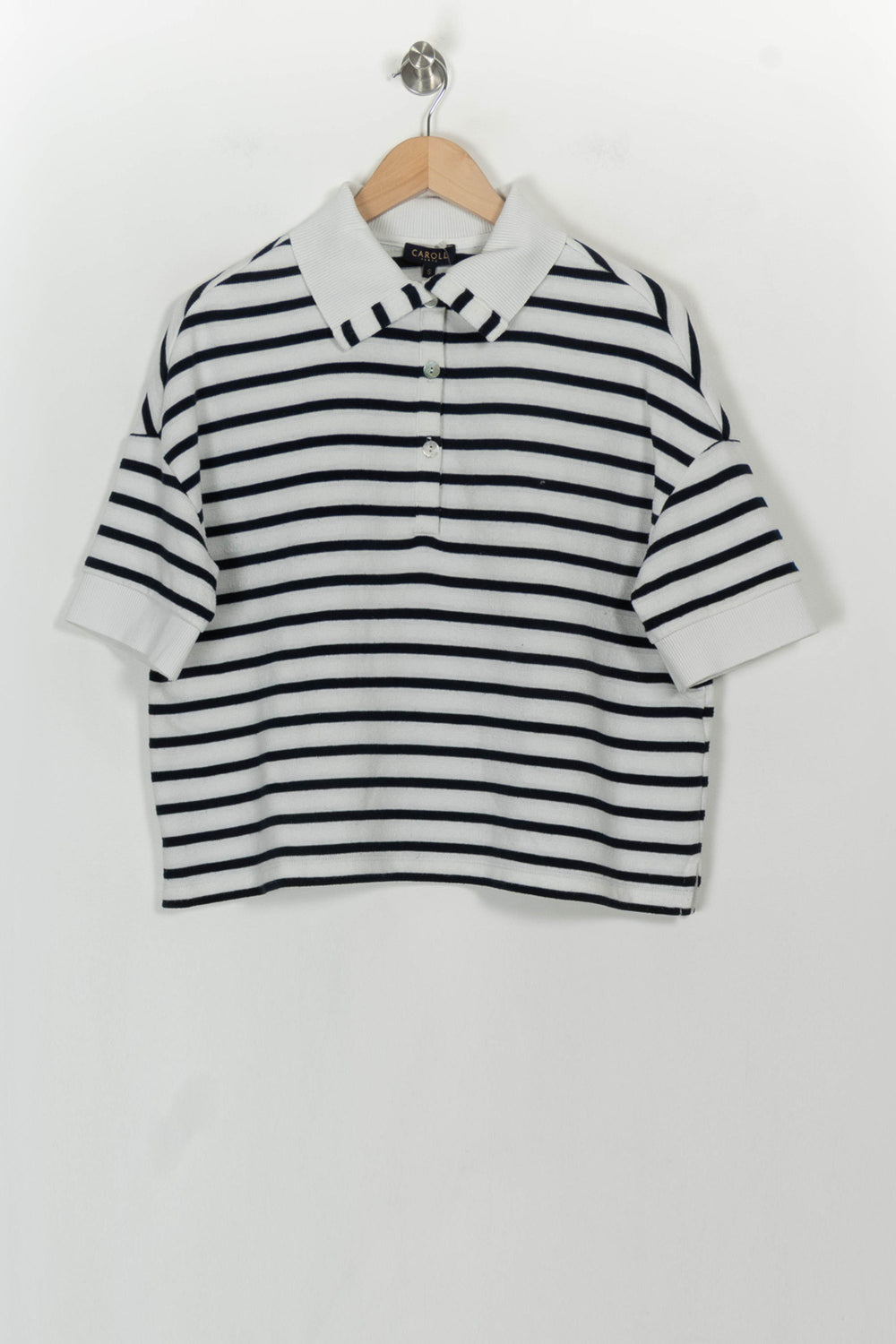 Polo Rayé Blanc et Noir - Taille S/36 de la marque Caroll | PARAD117860 - Vendu par Paradigme - Image 2