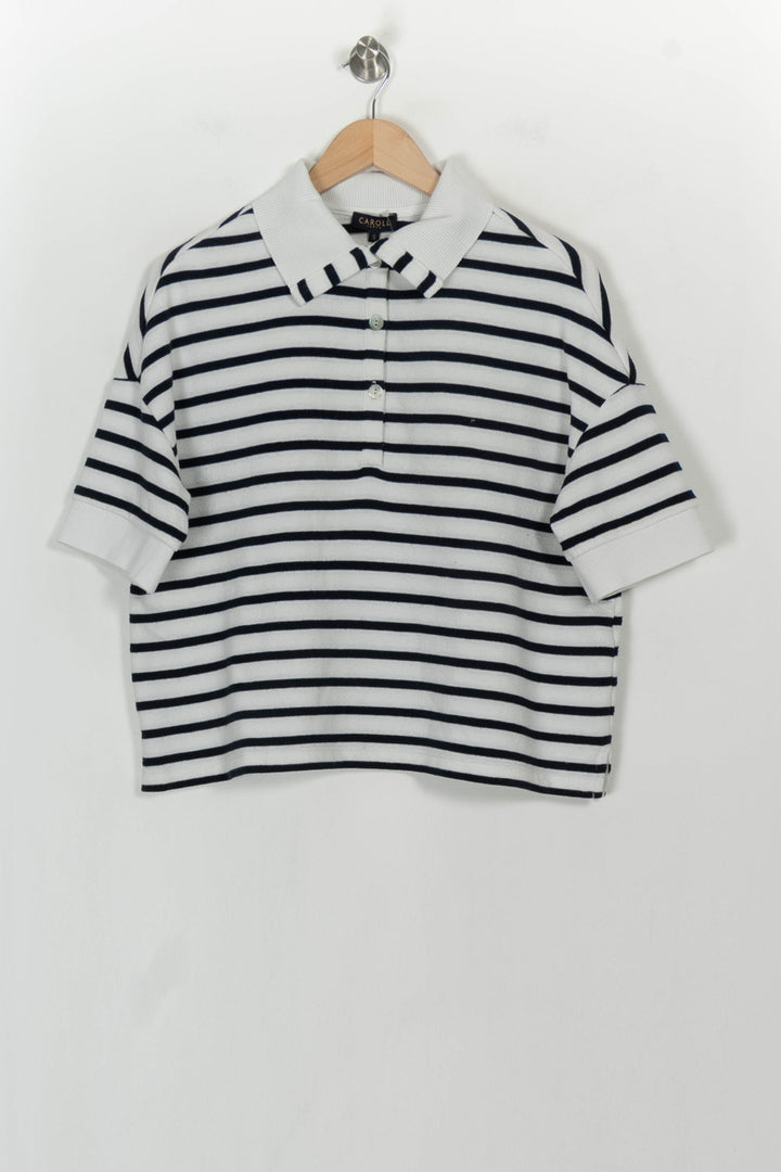 Polo Rayé Blanc et Noir - Taille S/36 de la marque Caroll | PARAD117860 - Vendu par Paradigme - Image 2