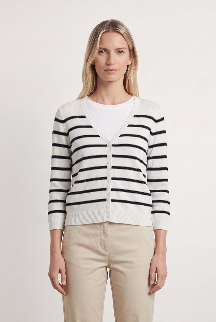 Cardigan Blanc et Noir - Taille S/36 de la marque Caroll | PARAD117883 - Vendu par Paradigme - Image 1