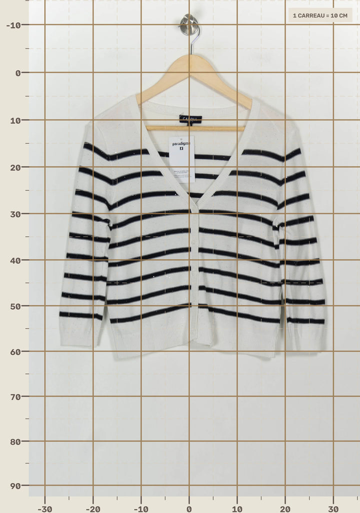 Cardigan Blanc et Noir - Taille S/36 de la marque Caroll | PARAD117883 - Vendu par Paradigme - Image 4