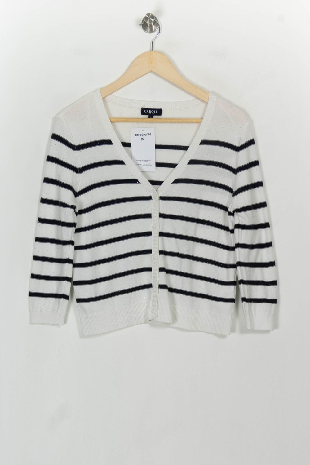 Cardigan Blanc et Noir - Taille S/36 de la marque Caroll | PARAD117883 - Vendu par Paradigme - Image 2